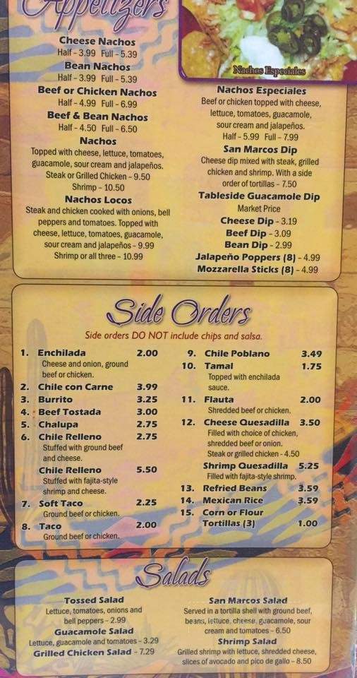 San Marcos Mexican Restaurant - Marianna, FL menu_pic