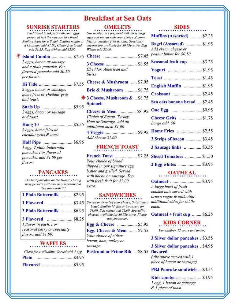 Sea Oats Caffe - St Augustine, FL menu_pic