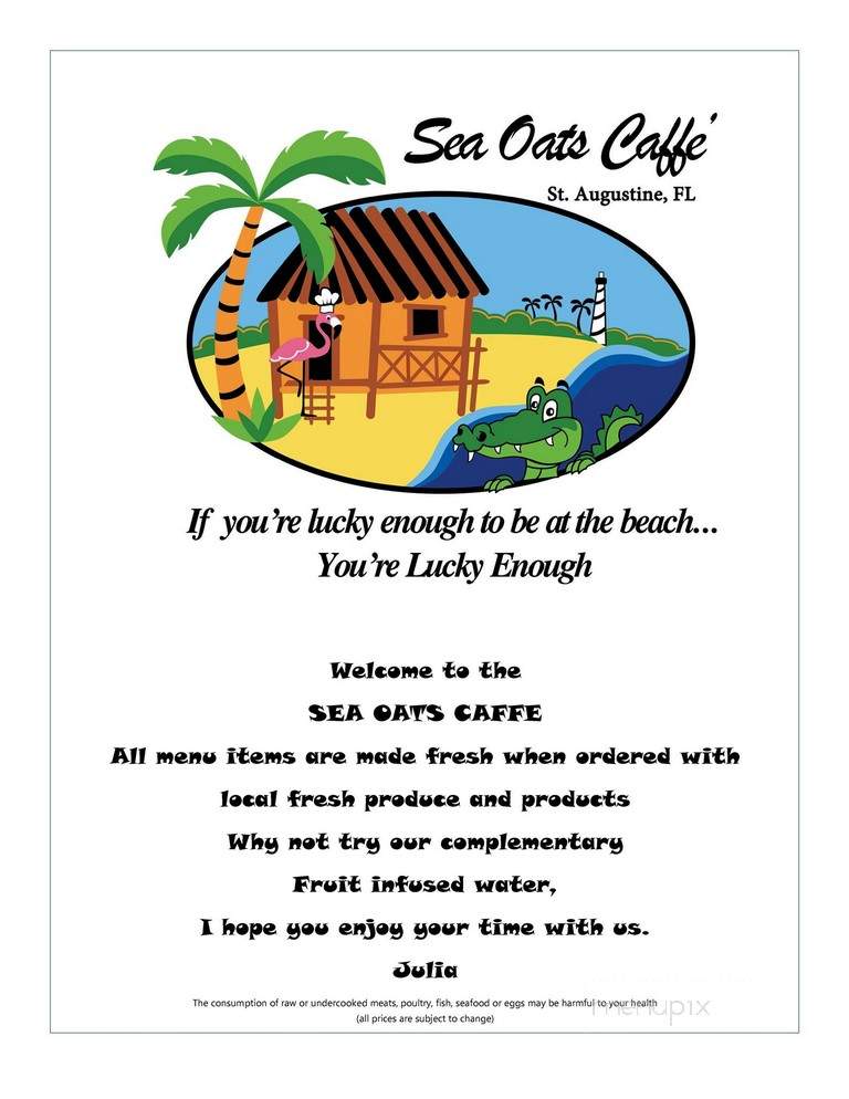 Sea Oats Caffe - St Augustine, FL menu_pic