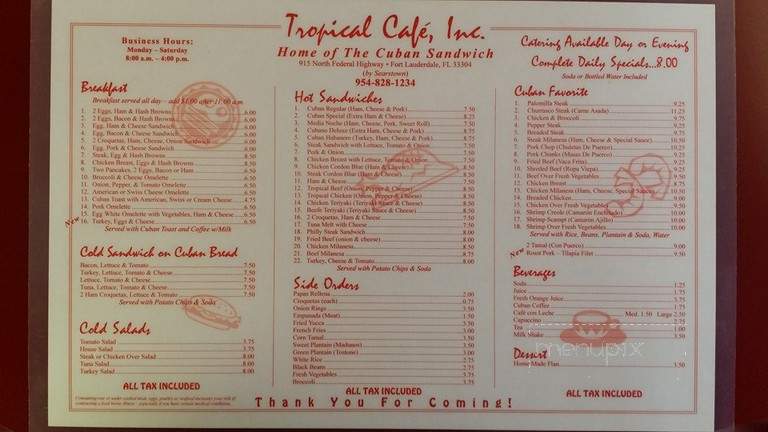 Tropical Cafe - Fort Lauderdale, FL menu_pic