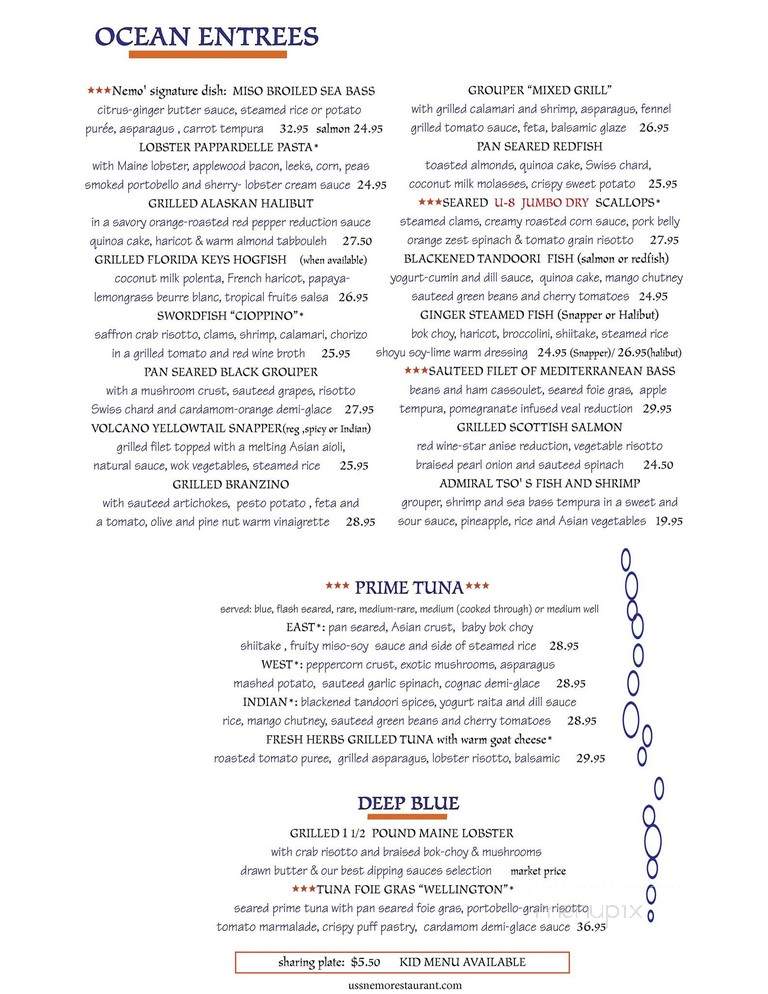 Uss Nemo - Naples, FL menu_pic