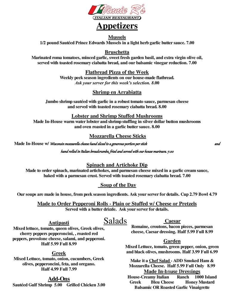 Vinnie R's Restaurant - Navarre, FL menu_pic