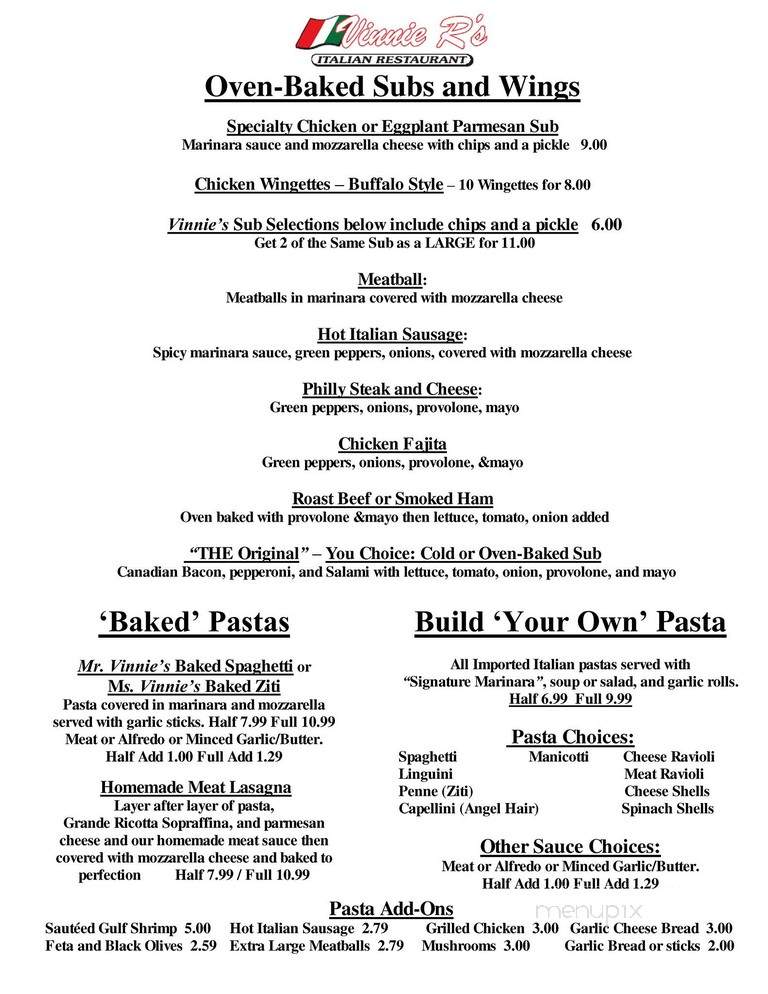 Vinnie R's Restaurant - Navarre, FL menu_pic