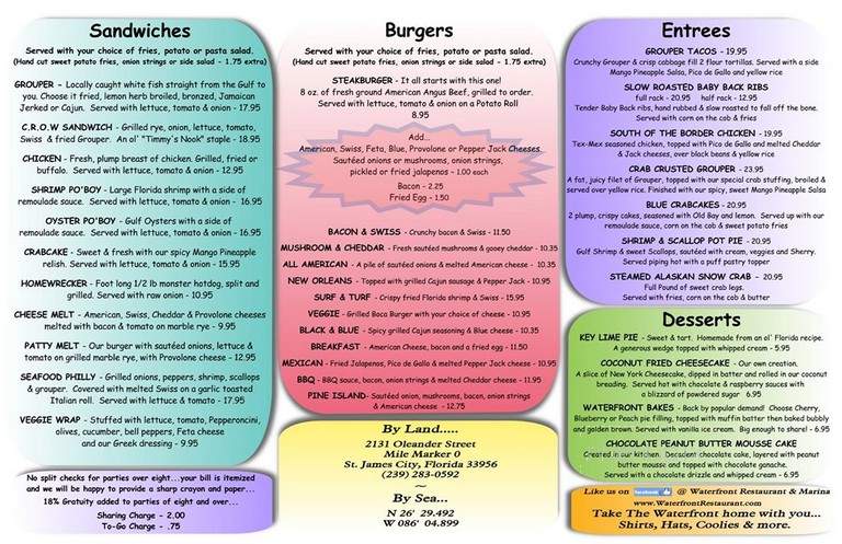 Waterfront Restaurant & Marina - St James City, FL menu_pic