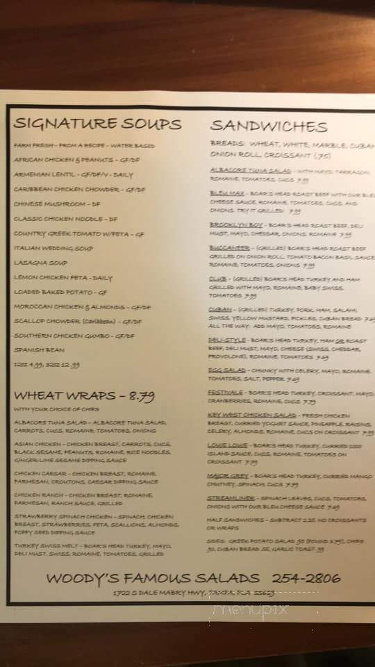 Woody's Famous Salads & Sandwiches - Tampa, FL menu_pic