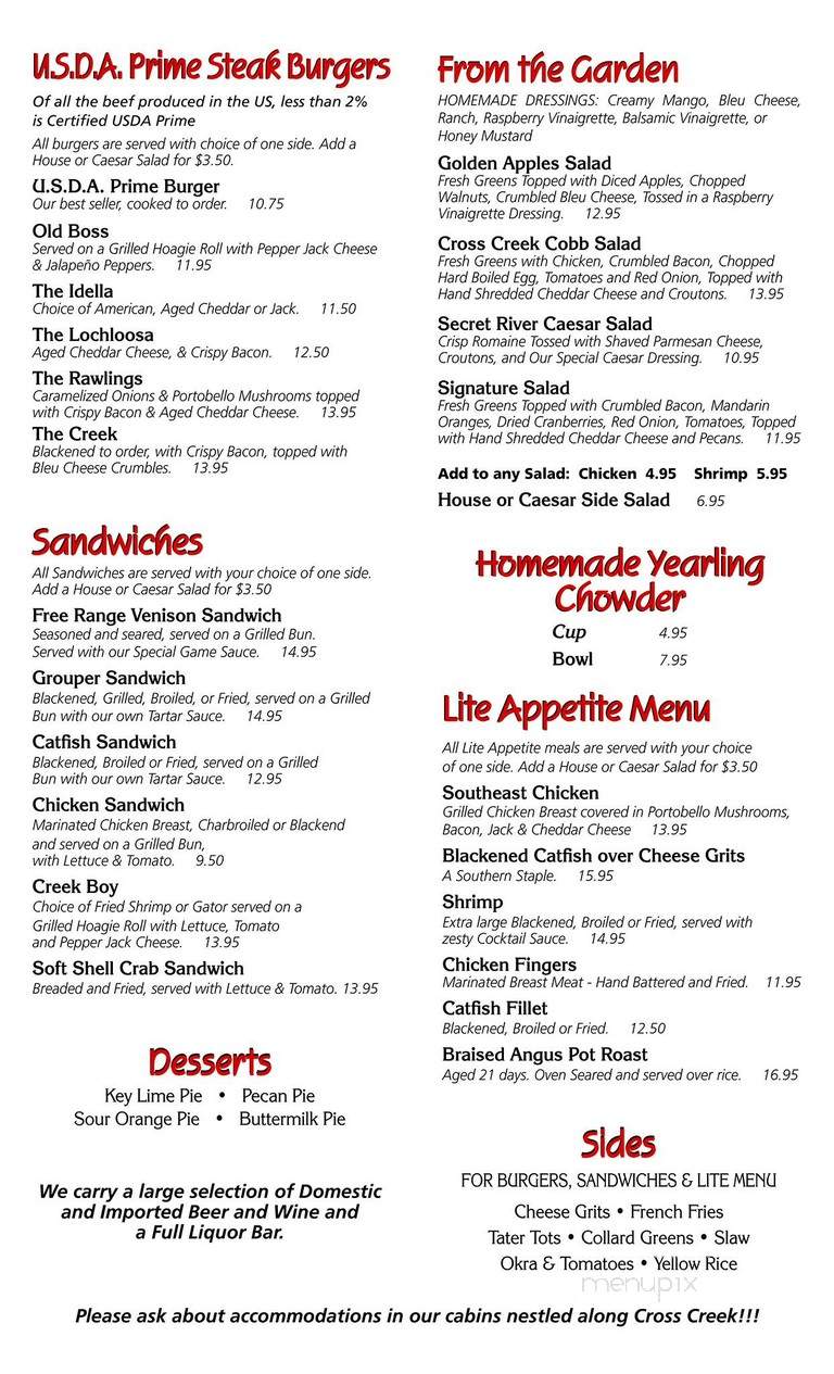 Yearling Restaurant - Hawthorne, FL menu_pic