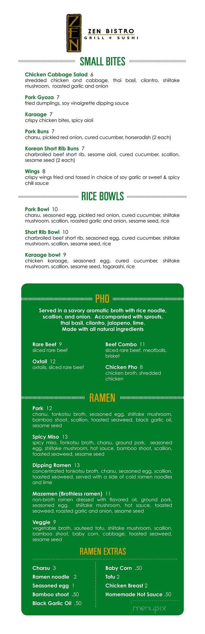 Zen Bistro Grill & Sushi Bar - Tampa, FL menu_pic