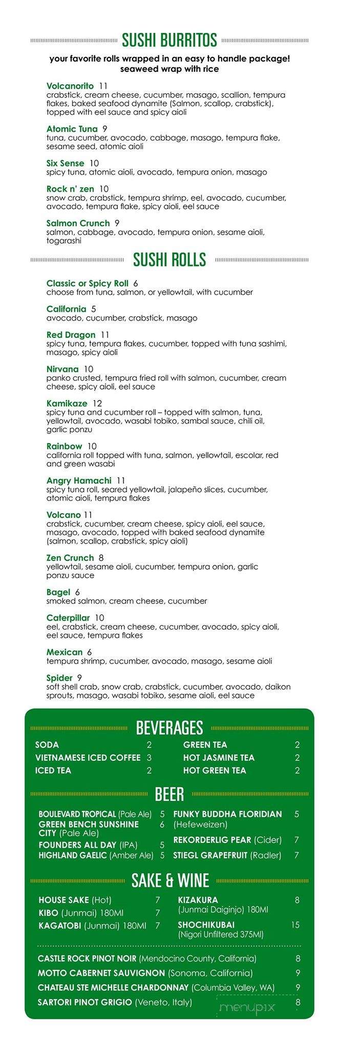 Zen Bistro Grill & Sushi Bar - Tampa, FL menu_pic