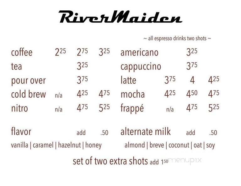 River Maiden Artisan Coffee - Vancouver, WA menu_pic