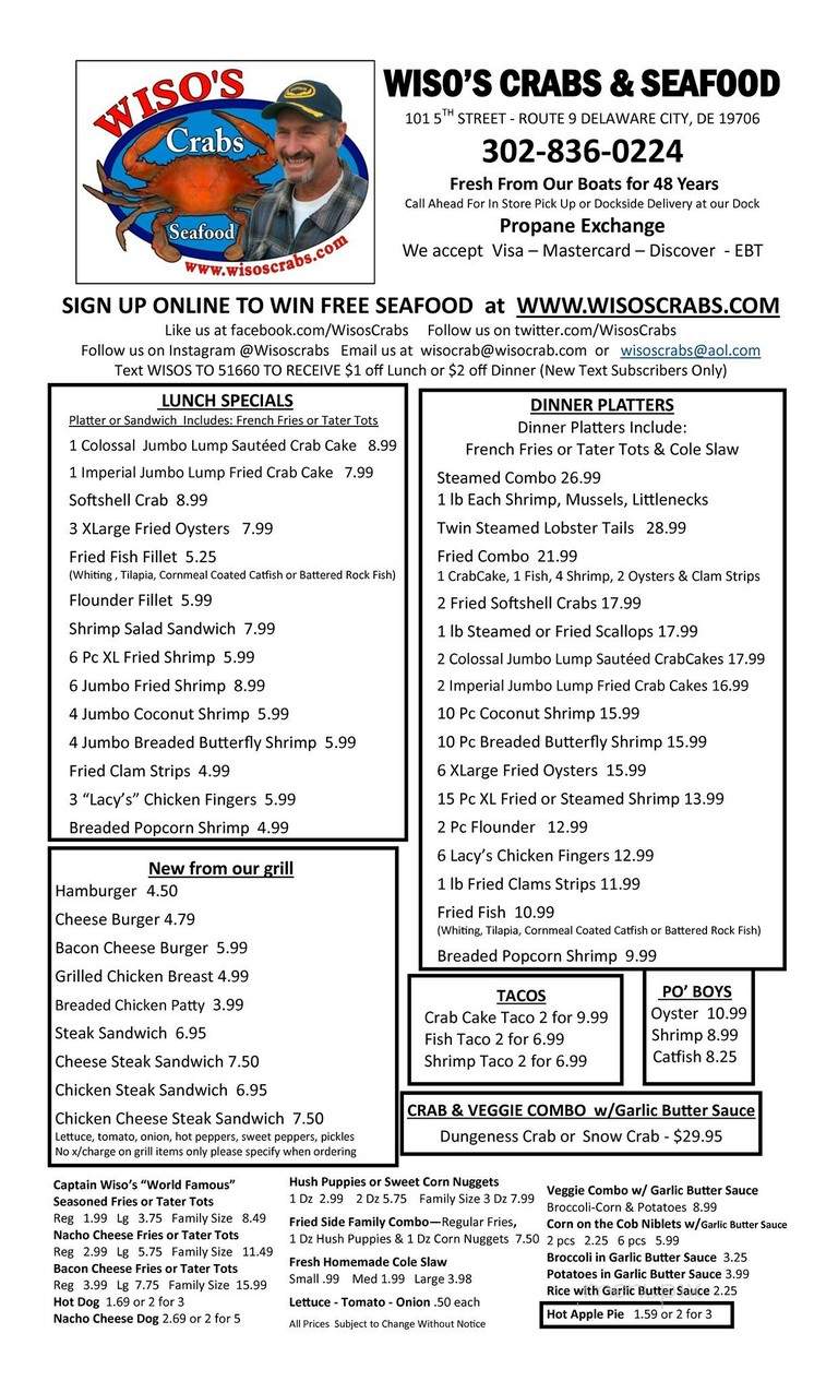 Wiso's Crab Carryout - Delaware City, DE menu_pic