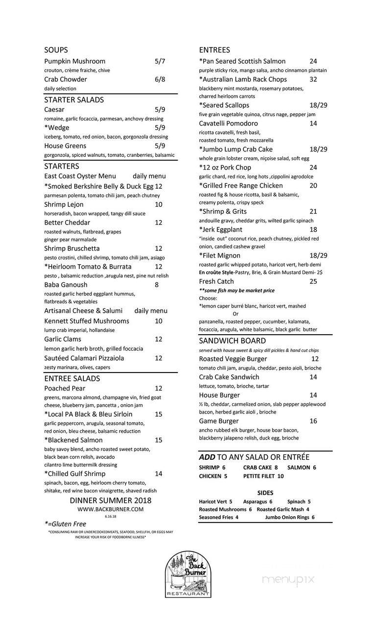Back Burner Rest - Hockessin, DE menu_pic