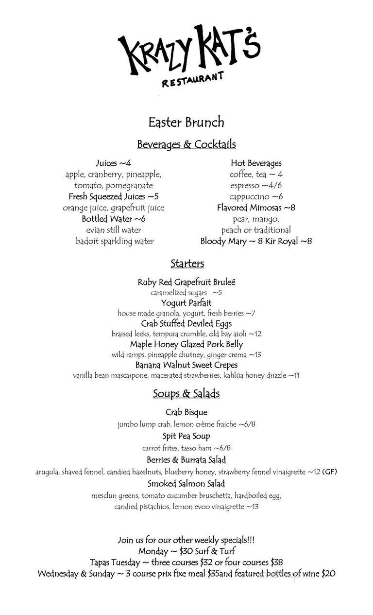 Krazy Kat's Restaurant - Montchanin, DE menu_pic