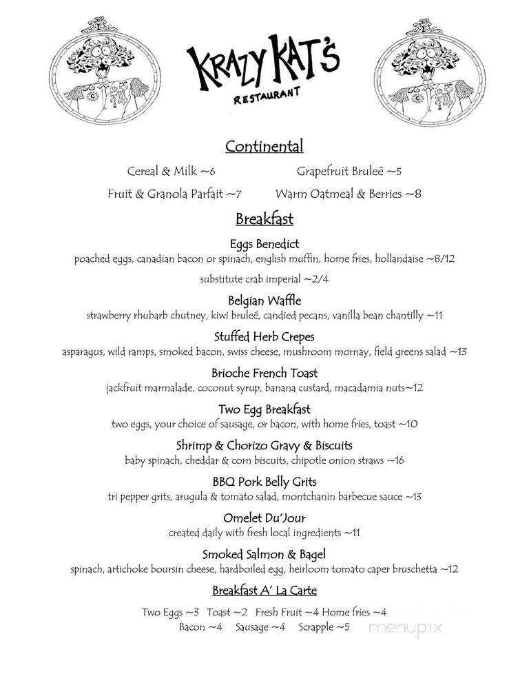 Krazy Kat's Restaurant - Montchanin, DE menu_pic