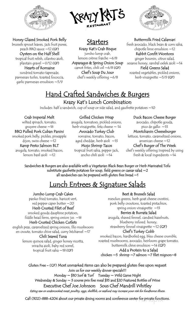 Krazy Kat's Restaurant - Montchanin, DE menu_pic