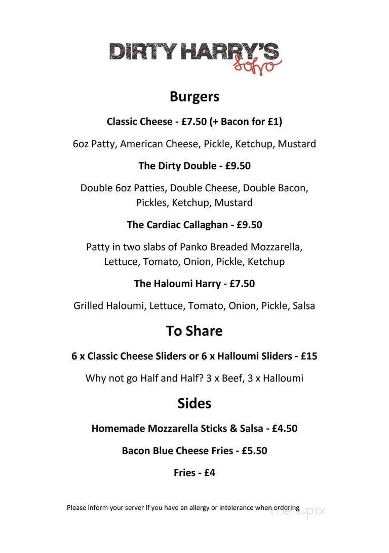 Dirty Harry's - Selbyville, DE menu_pic