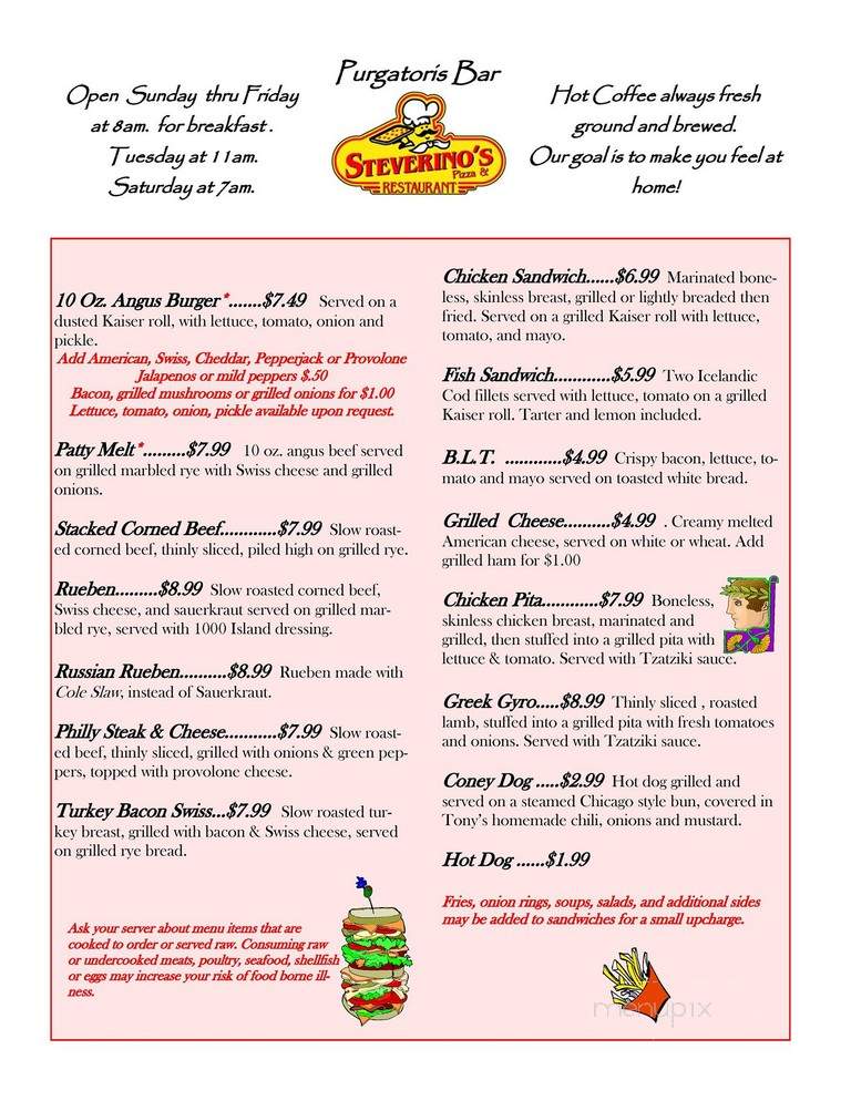 Steverino's Restaurant - Emmett, MI menu_pic