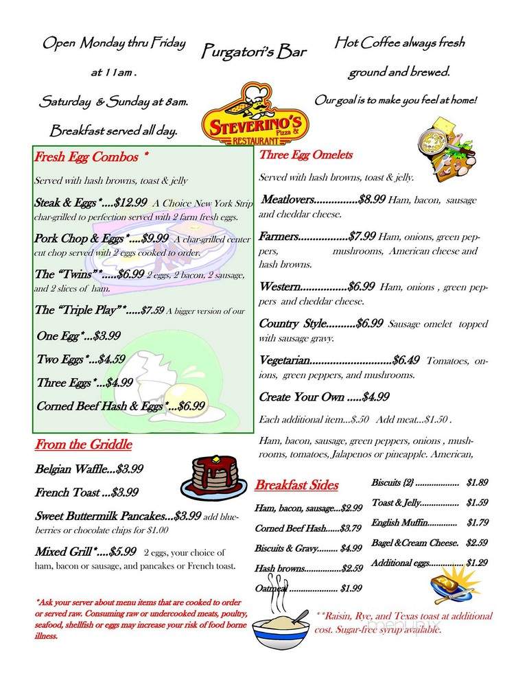 Steverino's Restaurant - Emmett, MI menu_pic