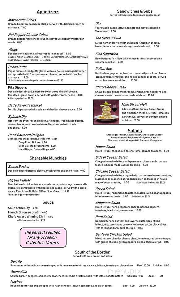 Calvelli's Eatery & Spirits - Lapeer, MI menu_pic