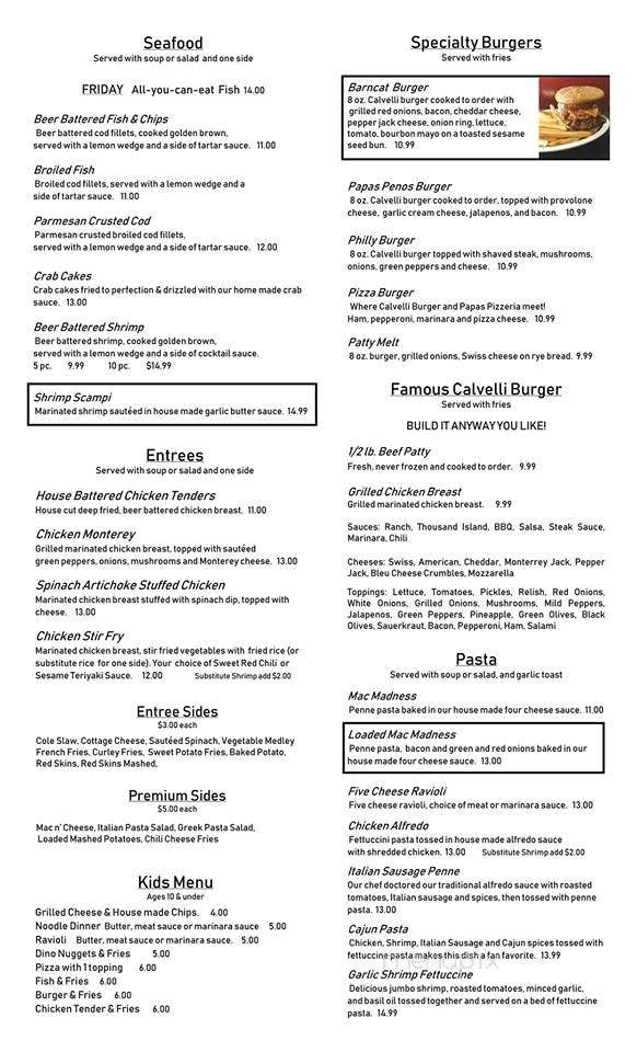 Calvelli's Eatery & Spirits - Lapeer, MI menu_pic