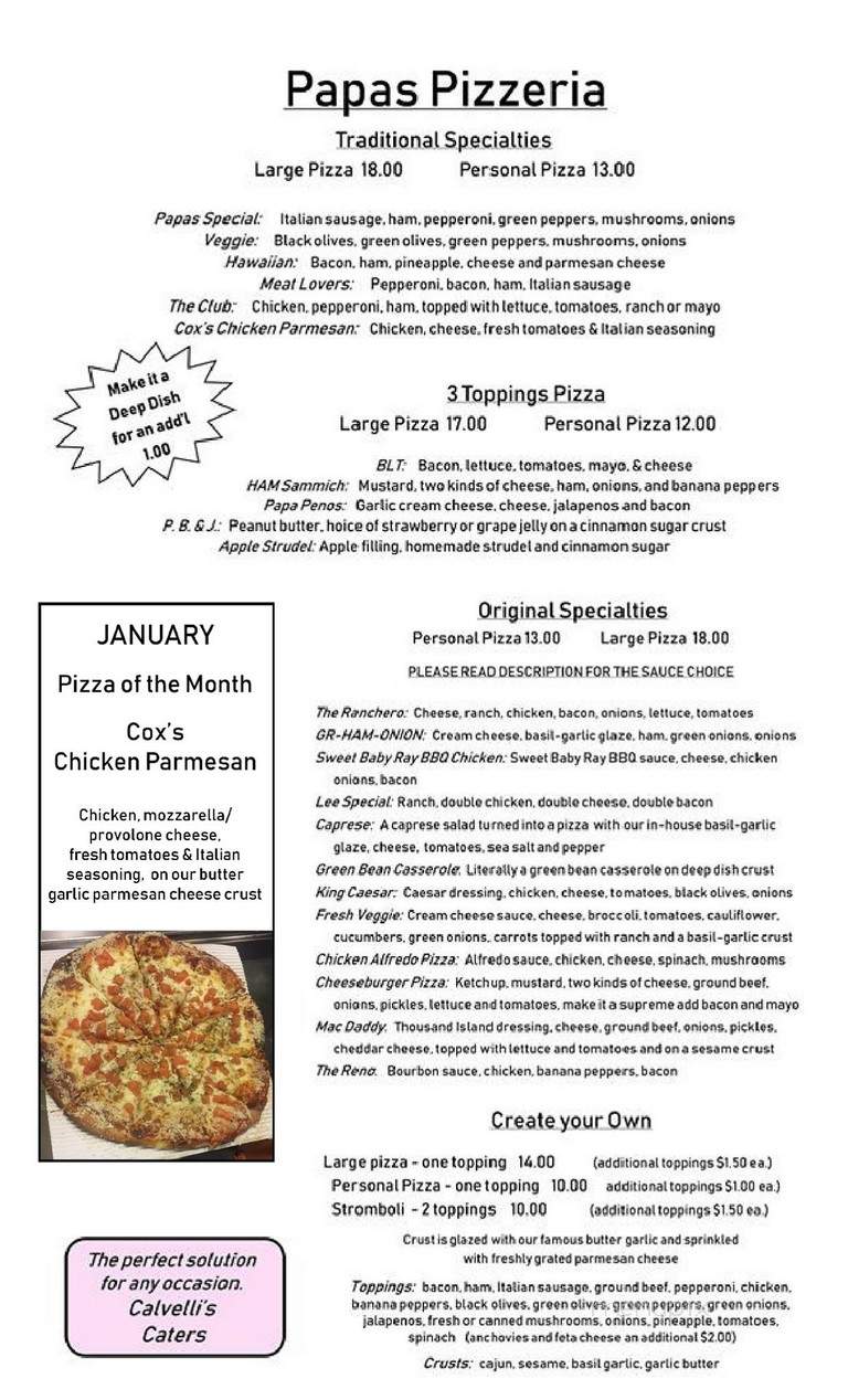 Calvelli's Eatery & Spirits - Lapeer, MI menu_pic