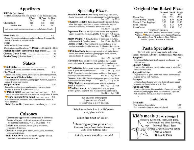 Buccilli's Pizza - Clare, MI menu_pic