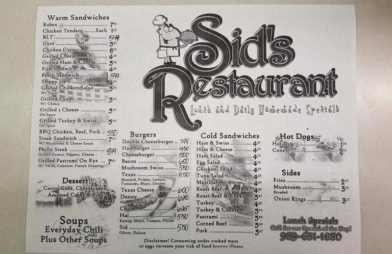 Sid's Restaurant - Midland, MI menu_pic