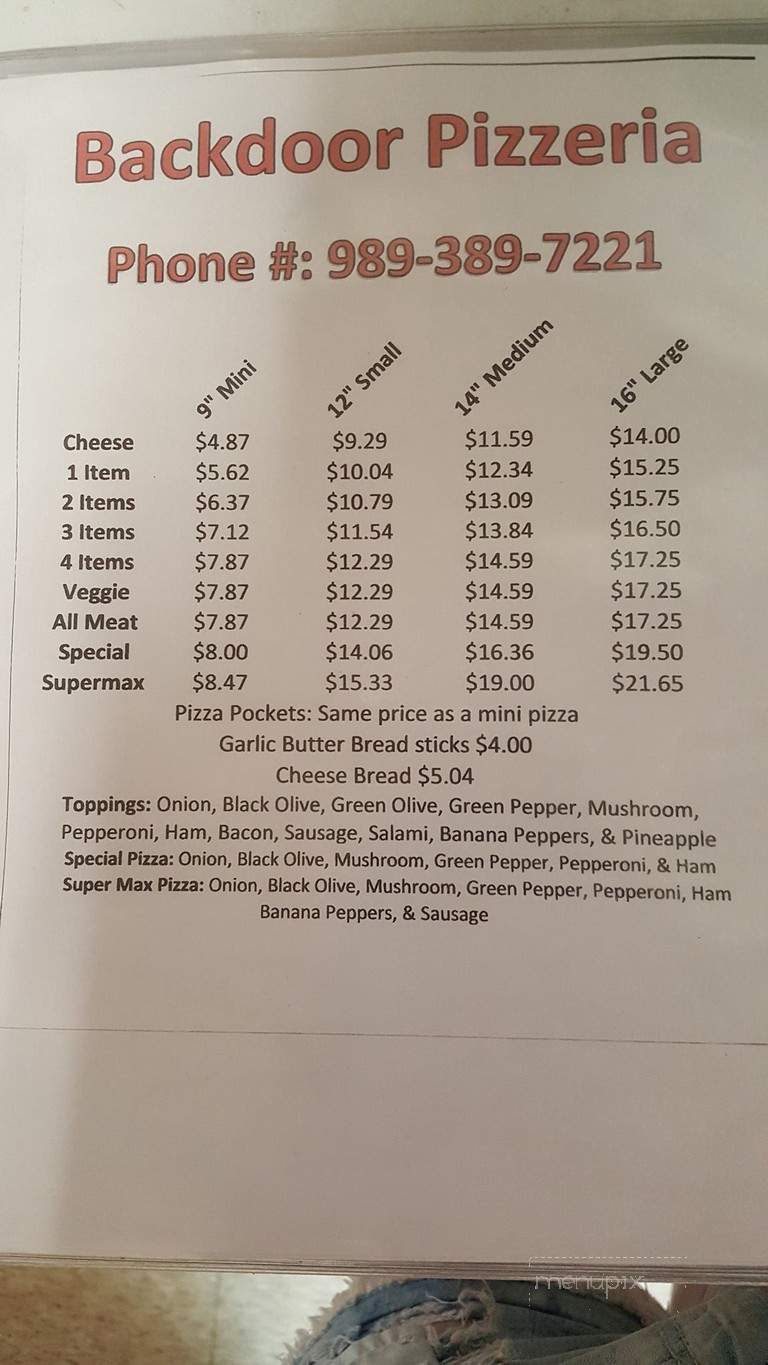 Back Door Pizza - St Helen, MI menu_pic