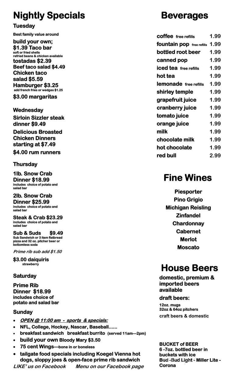 Sanford Lake Bar & Grill - Sanford, MI menu_pic