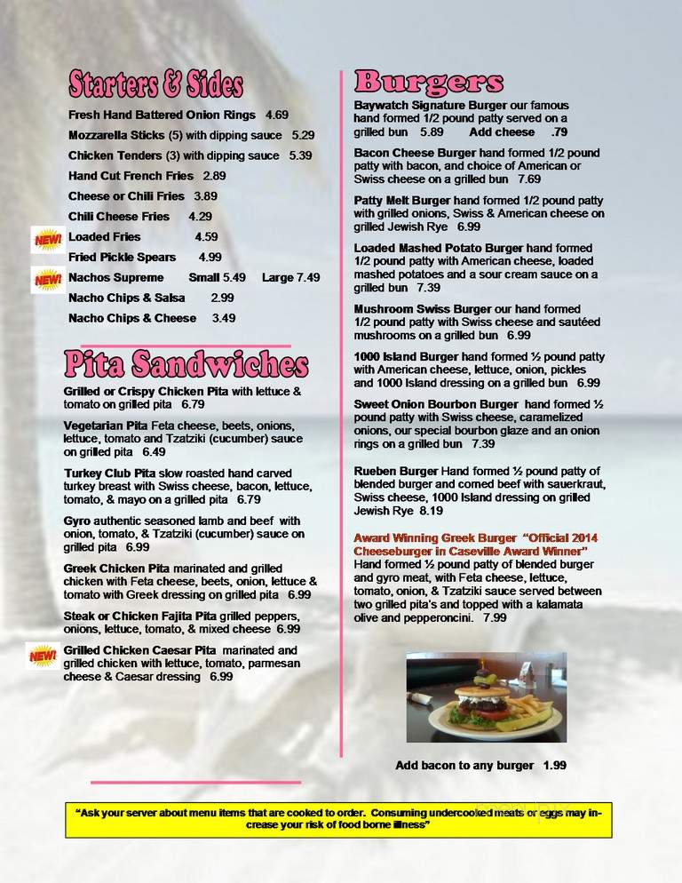 Baywatch On The Beach Grill - Caseville, MI menu_pic