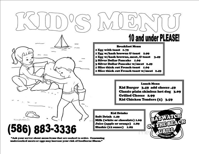 Baywatch On The Beach Grill - Caseville, MI menu_pic