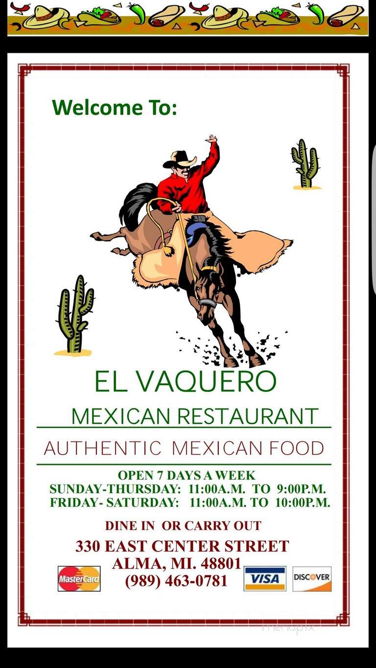 El Vaquero - Alma, MI menu_pic