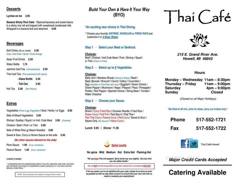 Thai Cafe - Howell, MI menu_pic