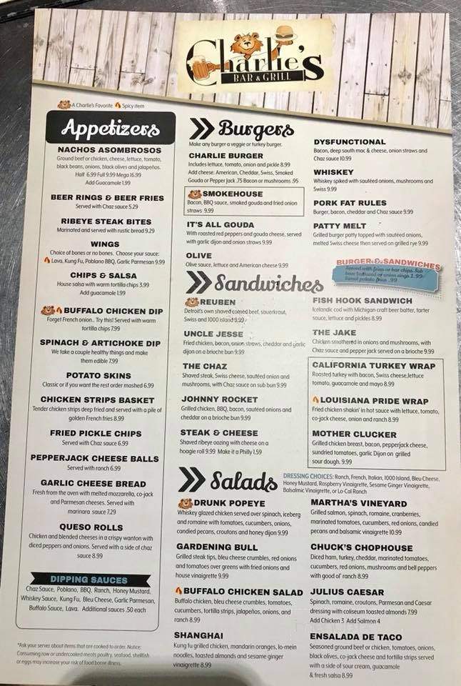 Charley's Bar & Grill - Potterville, MI menu_pic