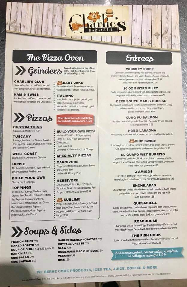 Charley's Bar & Grill - Potterville, MI menu_pic