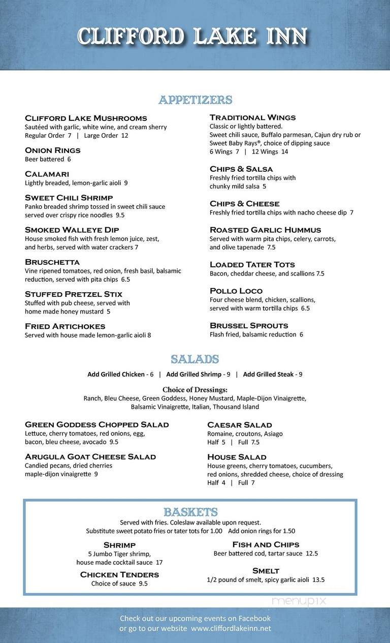 Clifford Lake Inn - Stanton, MI menu_pic