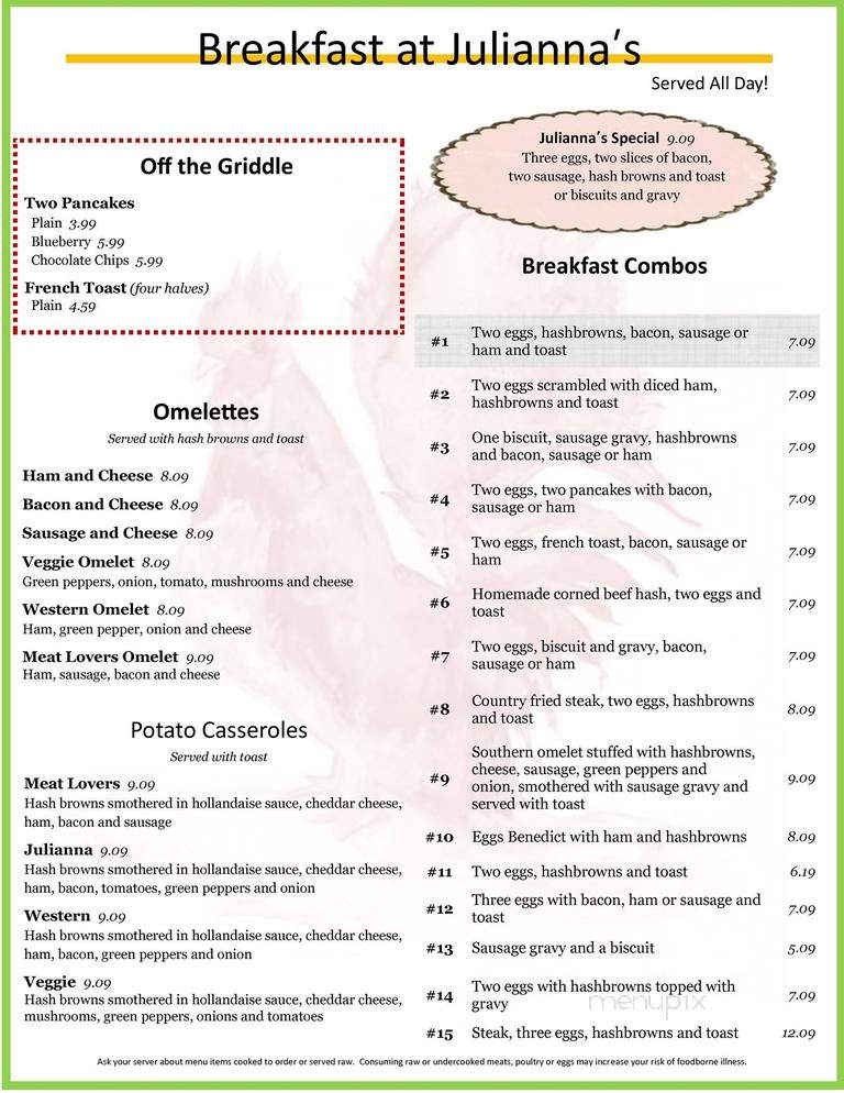 Julianna's Restaurant - Kalamazoo, MI menu_pic