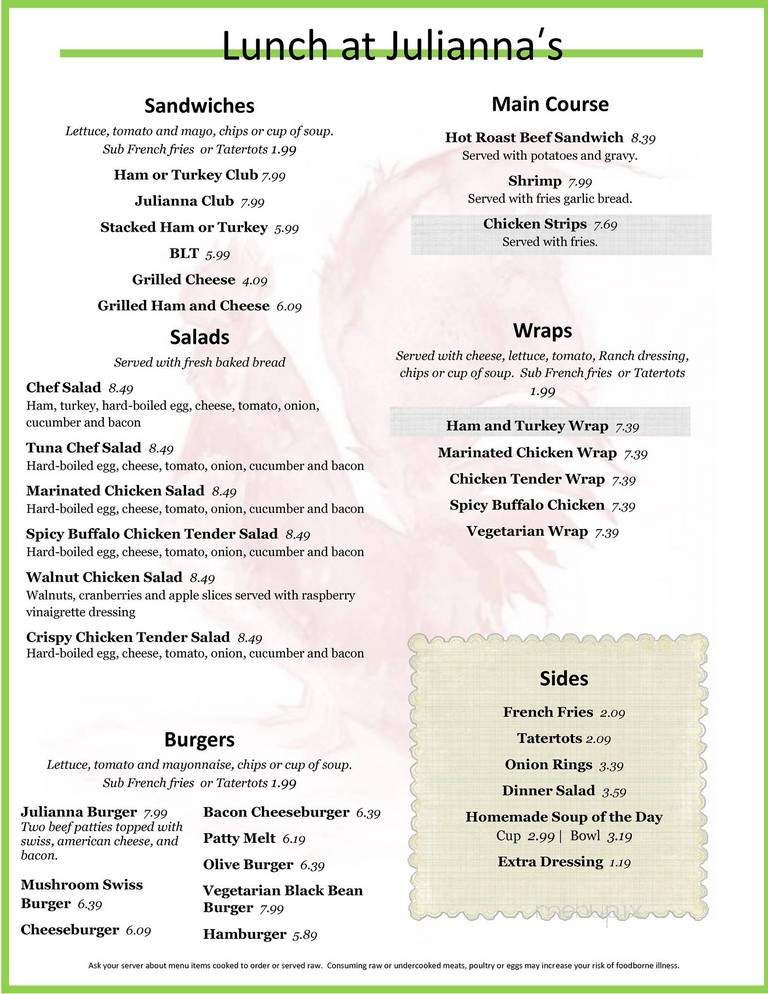 Julianna's Restaurant - Kalamazoo, MI menu_pic