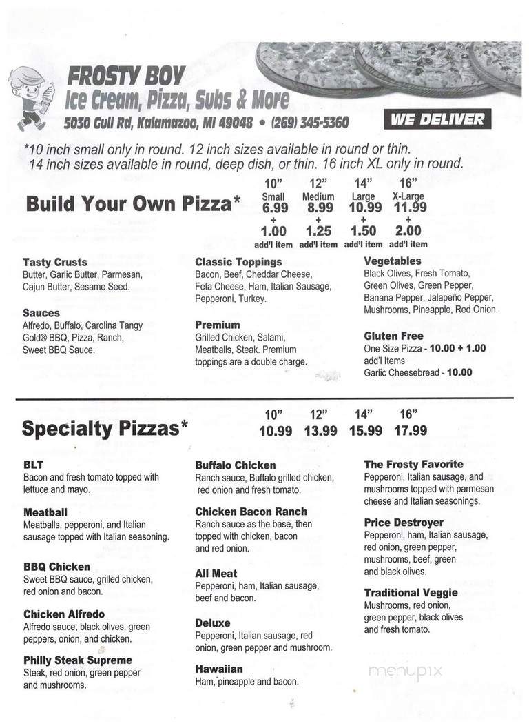 Frosty boy best sale menu