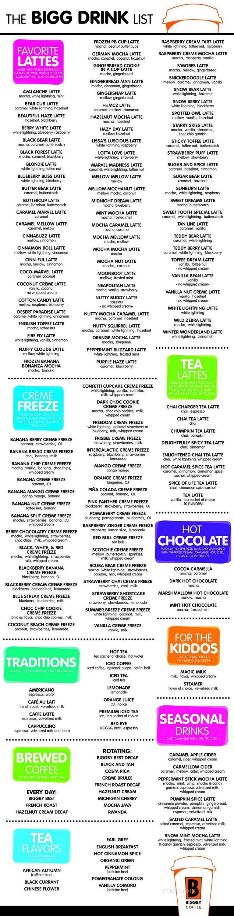 Biggby's Coffee - Kalamazoo, MI menu_pic