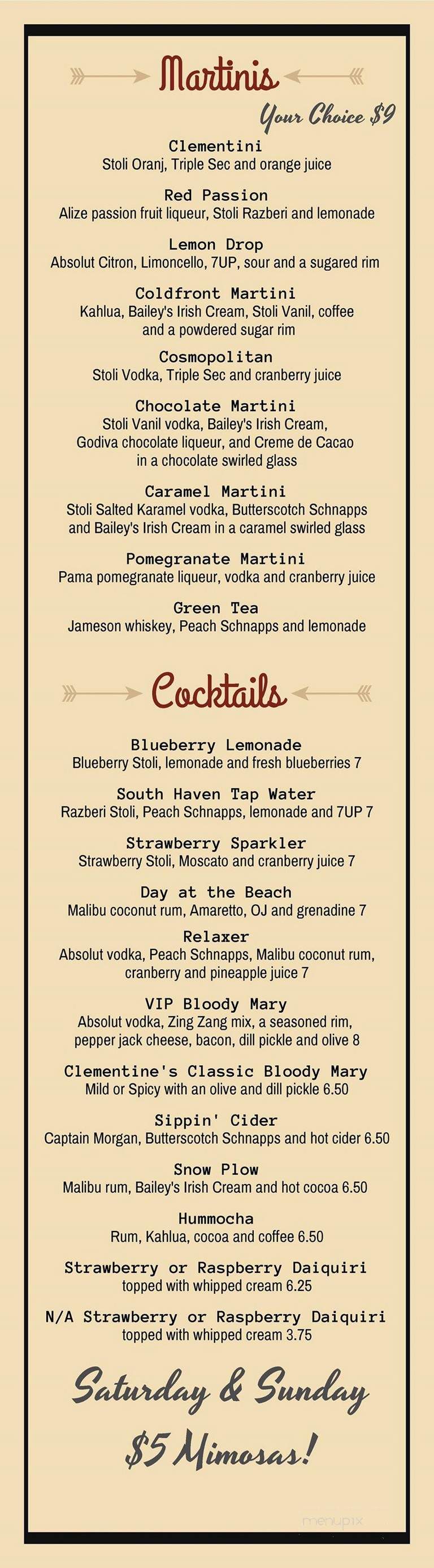 Clementines - South Haven, MI menu_pic