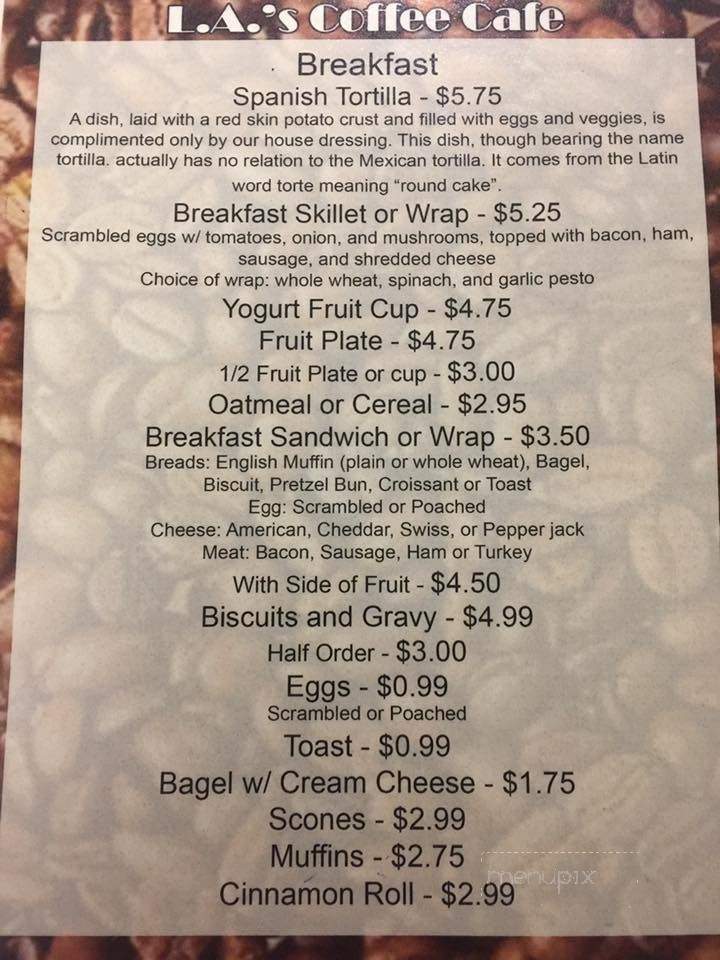 L A's Coffee Cafe - Three Rivers, MI menu_pic