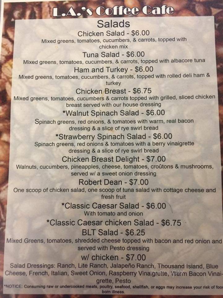 L A's Coffee Cafe - Three Rivers, MI menu_pic