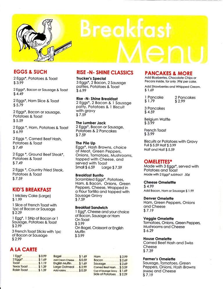 Rise N Shine Cafe - Niles, MI menu_pic