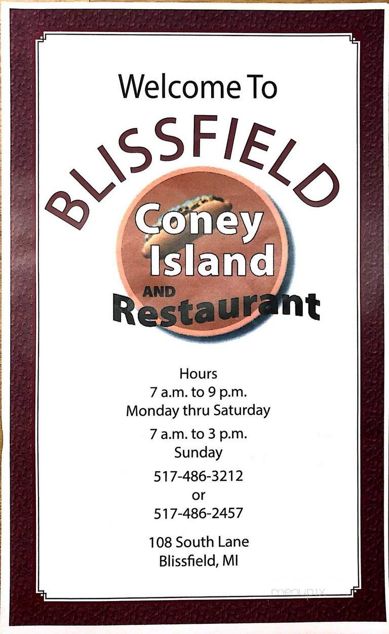 Blissfield Coney Island - Blissfield, MI menu_pic