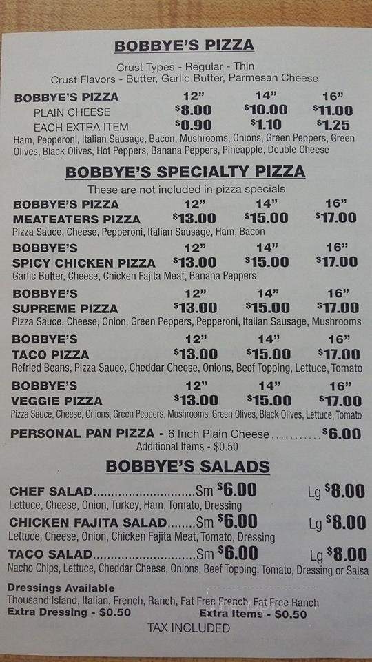 Bobbye's Pizza Place - Hudson, MI menu_pic