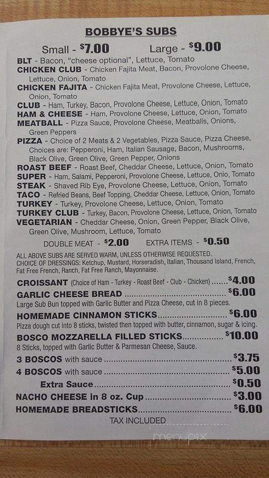 Bobbye's Pizza Place - Hudson, MI menu_pic