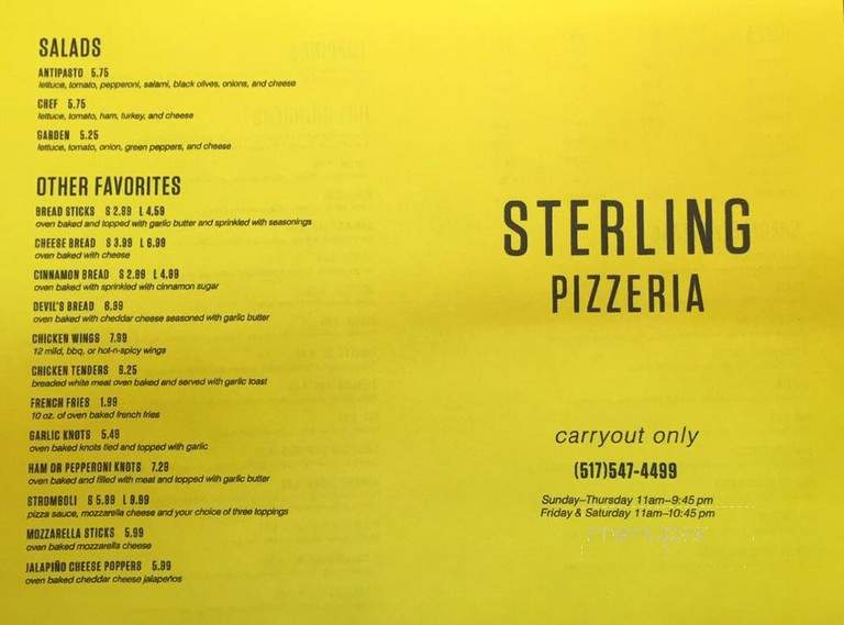 Sterling Pizzeria - Manitou Beach, MI menu_pic