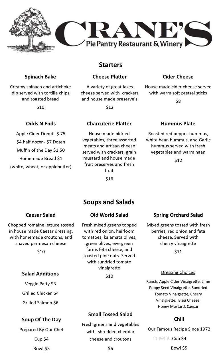 Crane's Pie Pantry Restaurant - Fennville, MI menu_pic