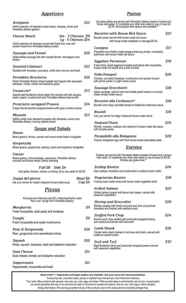 Pereddies - Holland, MI menu_pic