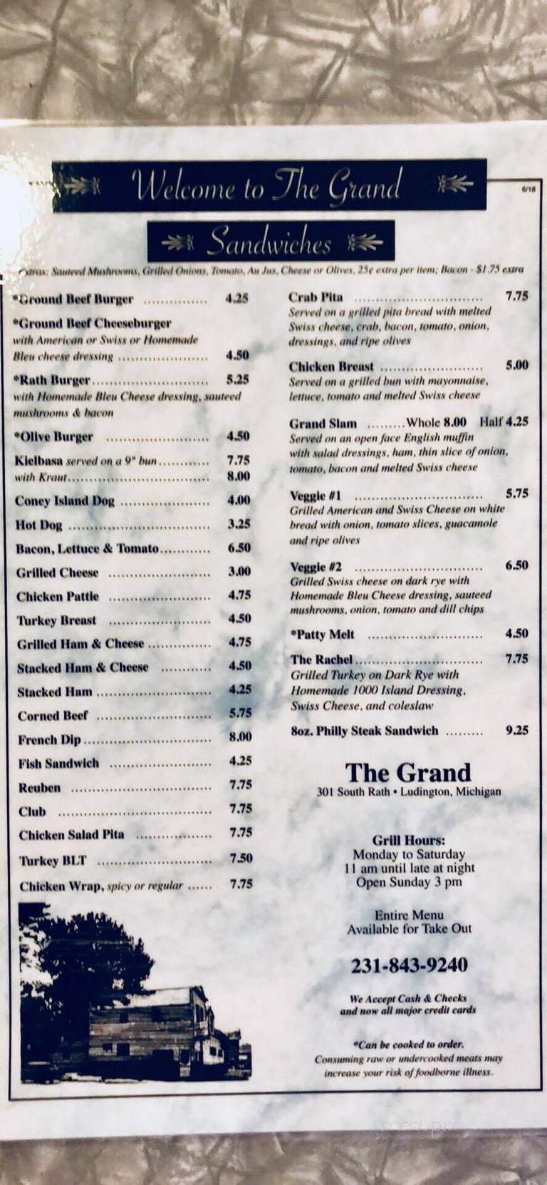 Grand Hotel - Ludington, MI menu_pic